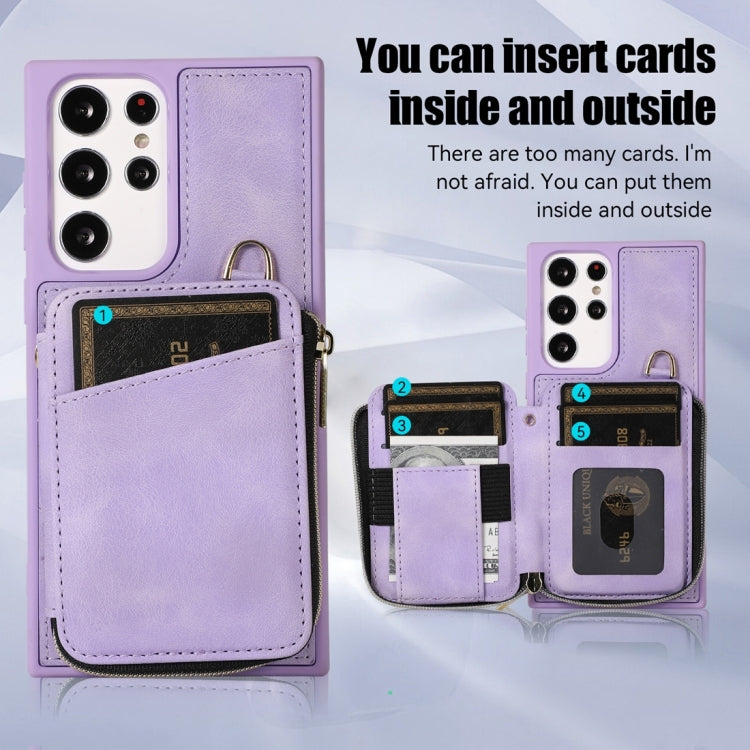 For Samsung Galaxy S23 Ultra 5G Zipper Card Bag Back Cover Phone Case(Purple) - Galaxy S23 Ultra 5G Cases by buy2fix | Online Shopping UK | buy2fix