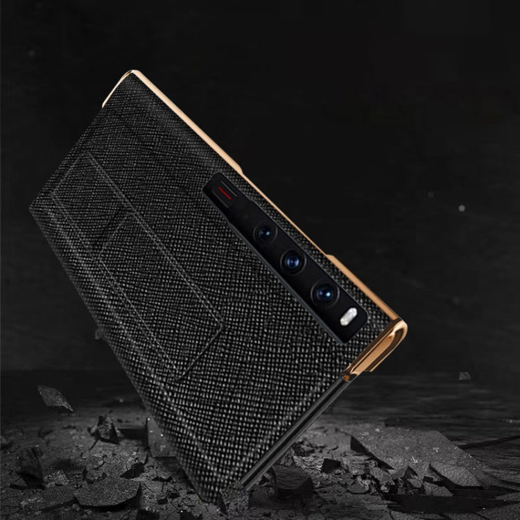 For Huawei Mate Xs 2 Electroplated Cross Pattern Leather All-inclusive Phone Case with Stand(Night Green Gold) - Huawei Cases by buy2fix | Online Shopping UK | buy2fix