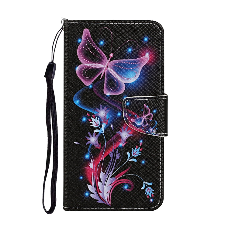 For Xiaomi Redmi 12C Colored Drawing Pattern Flip Leather Phone Case(Fluorescent Butterfly) - Xiaomi Cases by buy2fix | Online Shopping UK | buy2fix