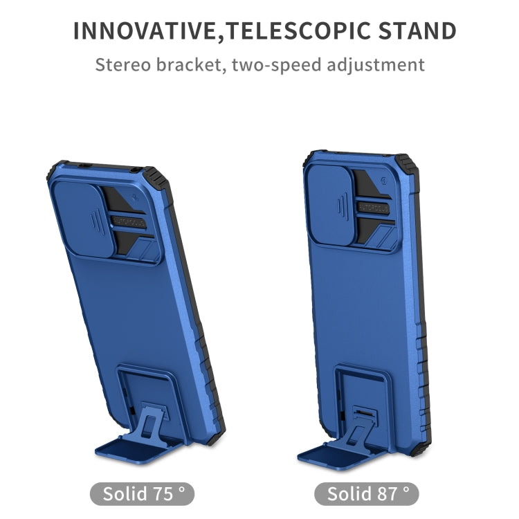For Xiaomi Redmi Note 12 5G / Poco X5 Stereoscopic Holder Sliding Camshield Phone Case(Blue) - Note 12 Cases by buy2fix | Online Shopping UK | buy2fix