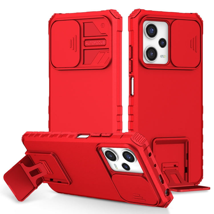 For Xiaomi Redmi Note 12 Pro 5G / Poco X5 Pro Stereoscopic Holder Sliding Camshield Phone Case(Red) - Note 12 Pro Cases by buy2fix | Online Shopping UK | buy2fix