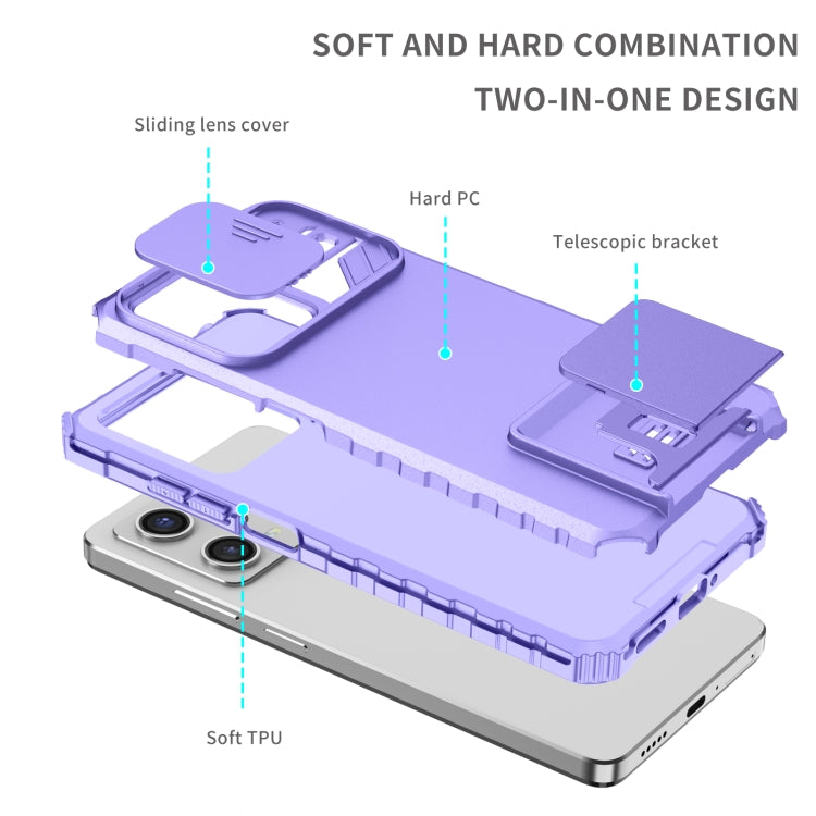 For Xiaomi Redmi Note 12 Pro 5G / Poco X5 Pro Stereoscopic Holder Sliding Camshield Phone Case(Purple) - Note 12 Pro Cases by buy2fix | Online Shopping UK | buy2fix