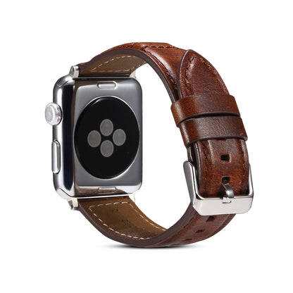 Oil Wax Genuine Leather Watch Band For Apple Watch Series 9&8&7 41mm / SE 3&SE 2&6&SE&5&4 40mm / 3&2&1 38mm (Brown) - Watch Bands by buy2fix | Online Shopping UK | buy2fix