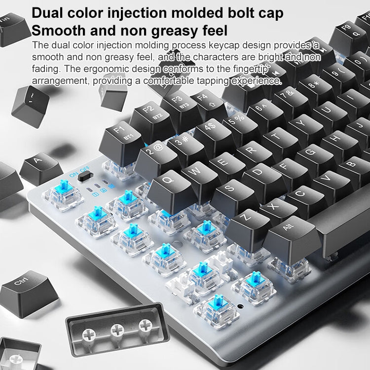 AULA F3001 Backlit 87 Keys Wired/Wireless/Bluetooth Three Model Mechanical Gaming Keyboard(Silver White Tea Shaft) -  by AULA | Online Shopping UK | buy2fix