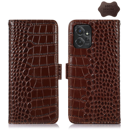 For Motorola Moto G Power 2023 Crocodile Top Layer Cowhide Leather Phone Case(Brown) - Motorola Cases by buy2fix | Online Shopping UK | buy2fix