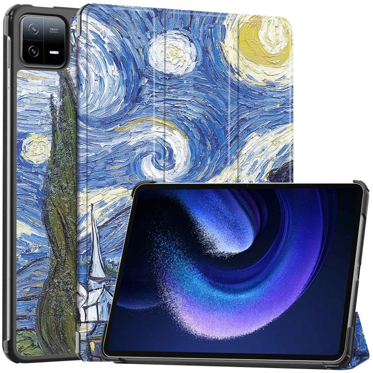 For Xiaomi Pad 6 / 6 Pro Custer Painted 3-Fold Stand Leather Smart Tablet Case(Starry Sky) -  by buy2fix | Online Shopping UK | buy2fix
