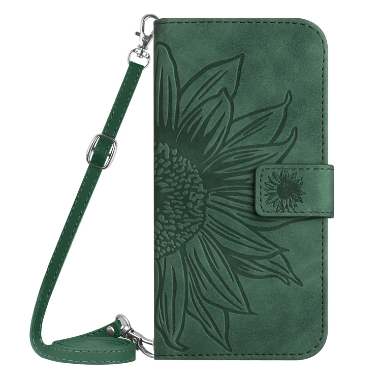 For Sony Xperia 10 V HT04 Skin Feel Sun Flower Embossed Flip Leather Phone Case with Lanyard(Green) - Sony Cases by buy2fix | Online Shopping UK | buy2fix