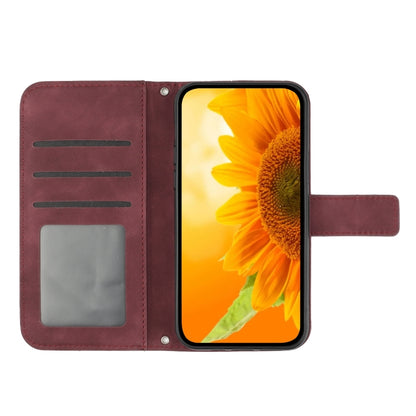 For Sony Xperia 10 V HT04 Skin Feel Sun Flower Embossed Flip Leather Phone Case with Lanyard(Wine Red) - Sony Cases by buy2fix | Online Shopping UK | buy2fix