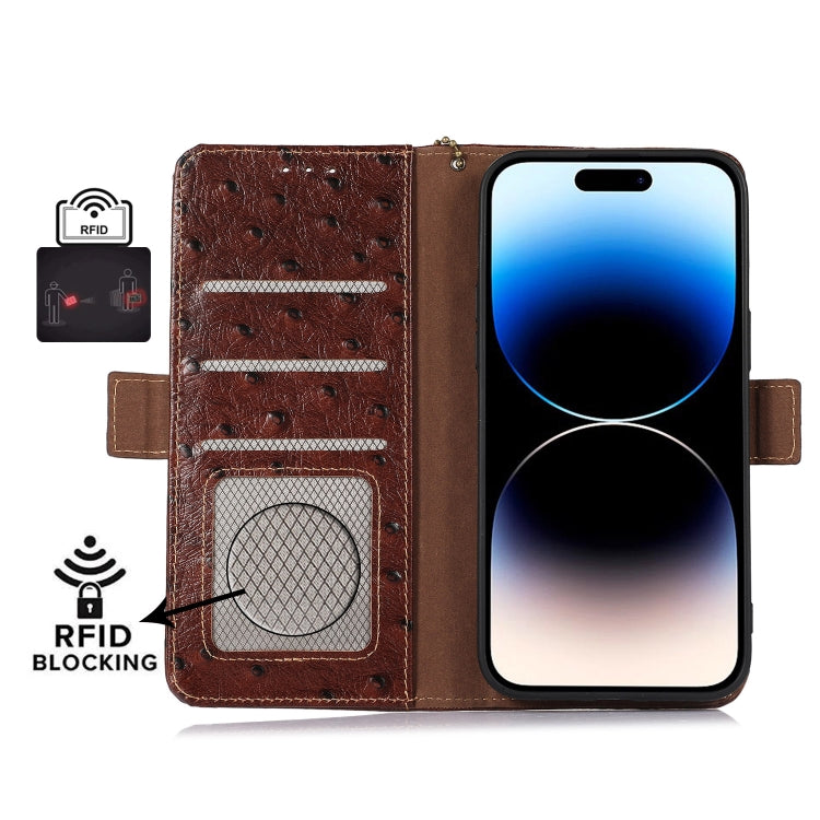 For Honor Magic5 Ostrich Pattern Genuine Leather RFID Phone Case(Coffee) - Honor Cases by buy2fix | Online Shopping UK | buy2fix