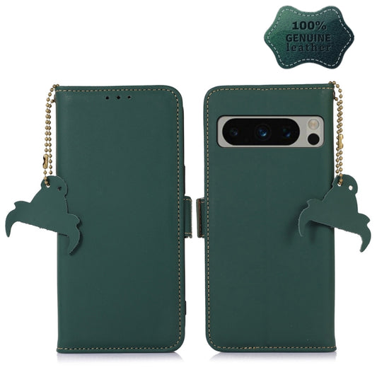 For Google Pixel 8 Pro Genuine Leather Magnetic RFID Leather Phone Case(Green) - Google Cases by buy2fix | Online Shopping UK | buy2fix