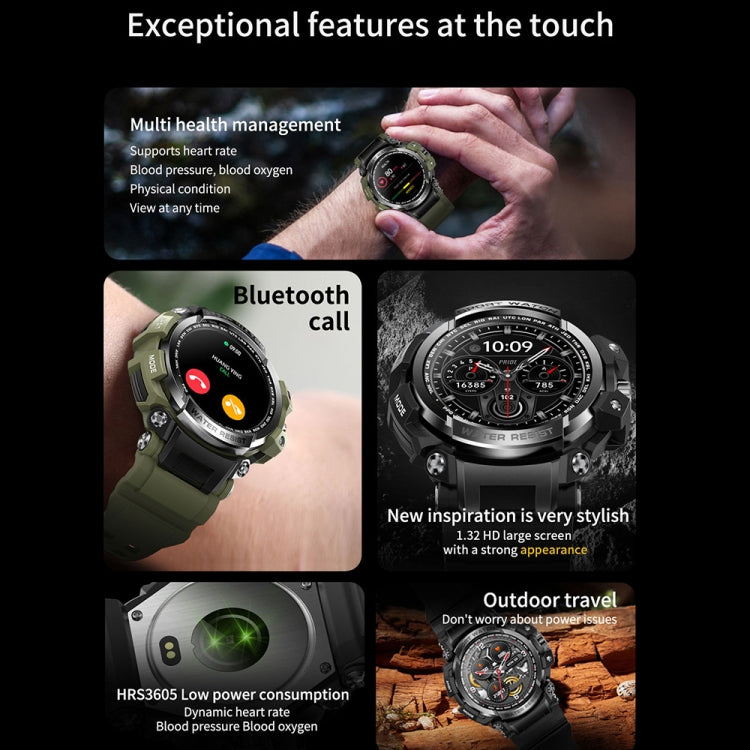 LC16 1.32 inch IP68 Waterproof Sports Outdoor Sport Smart Watch, Support Bluetooth Calling / Heart Rate Monitoring(Green) - Smart Wear by buy2fix | Online Shopping UK | buy2fix