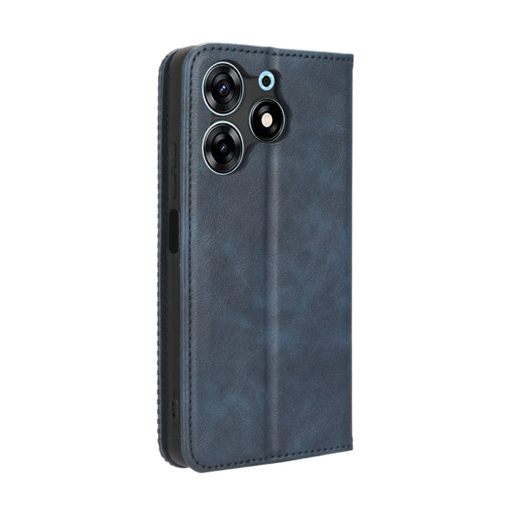 For Tecno Spark 10 Pro / K17 Magnetic Buckle Retro Texture Leather Phone Case(Blue) - Tecno Cases by buy2fix | Online Shopping UK | buy2fix