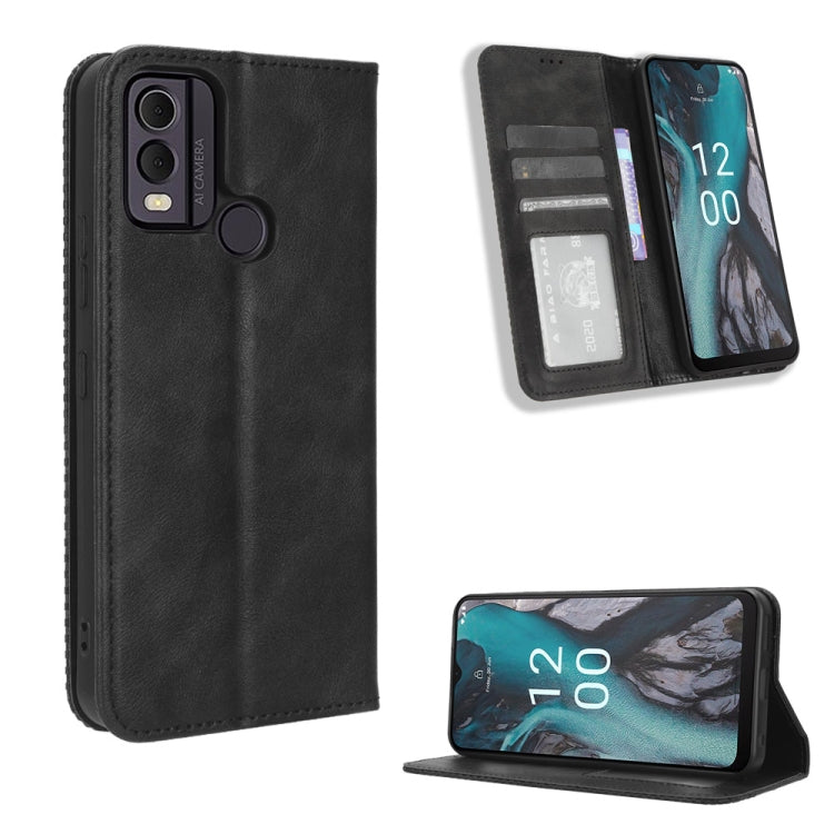 For Nokia C22 Magnetic Buckle Retro Texture Leather Phone Case(Black) - Nokia Cases by buy2fix | Online Shopping UK | buy2fix