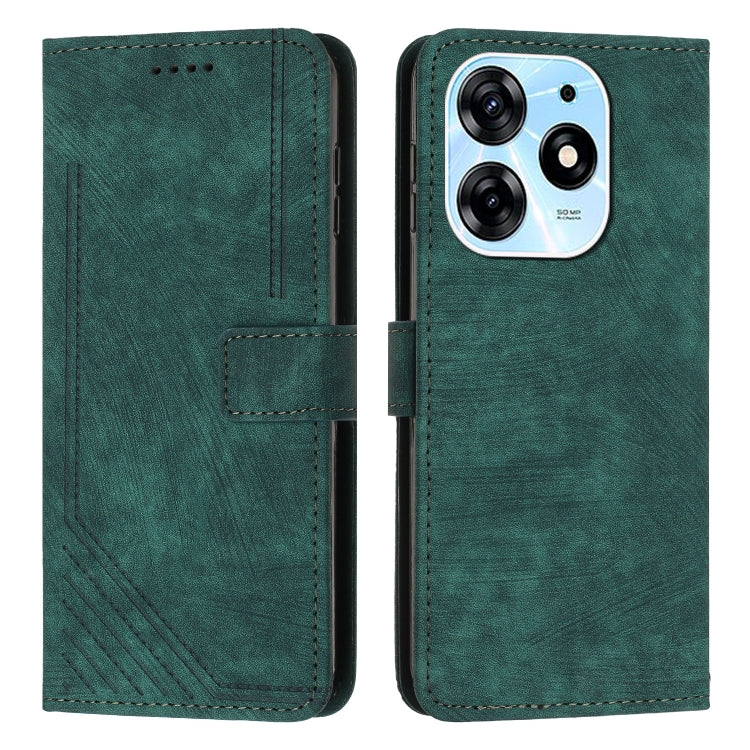 For Tecno Spark 10 Pro Skin Feel Stripe Pattern Leather Phone Case with Lanyard(Green) - Tecno Cases by buy2fix | Online Shopping UK | buy2fix