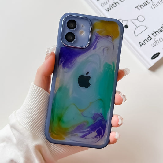 For iPhone 12 Oil Painting Electroplating TPU Phone Case(Blue) - iPhone 12 / 12 Pro Cases by buy2fix | Online Shopping UK | buy2fix