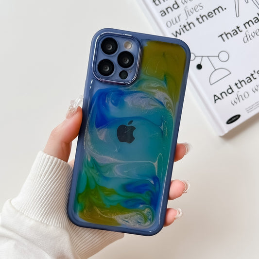 For iPhone 12 Pro Oil Painting Electroplating TPU Phone Case(Blue) - iPhone 12 / 12 Pro Cases by buy2fix | Online Shopping UK | buy2fix