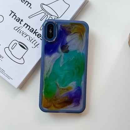 For iPhone X / XS Oil Painting Electroplating TPU Phone Case(Blue) - More iPhone Cases by buy2fix | Online Shopping UK | buy2fix