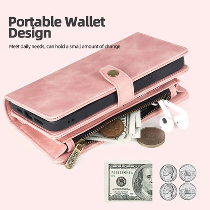 For Google Pixel 6a Zipper Wallet Detachable MagSafe Leather Phone Case(Pink) - Google Cases by buy2fix | Online Shopping UK | buy2fix