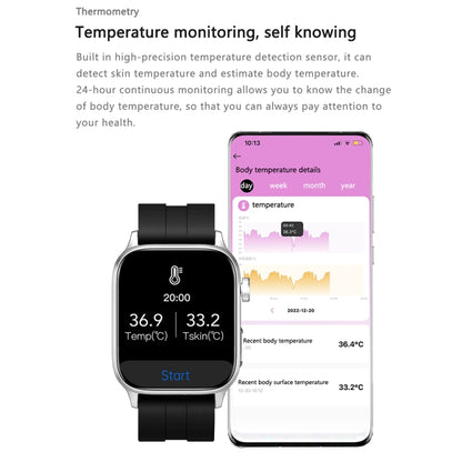 GT22 1.85 inch TFT Screen Leather Band Health Smart Watch, Support Bluetooth Call / Plateau Blood Oxygen / Body Temperature / Arrhythmia / TI Heart Rate Monitoring(Black) - Smart Watches by buy2fix | Online Shopping UK | buy2fix