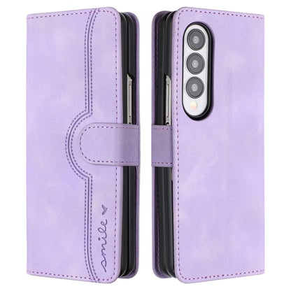 For Samsung Galaxy Z Fold4 5G Heart Pattern Skin Feel Leather Phone Case(Purple) - Galaxy Z Fold4 5G Cases by buy2fix | Online Shopping UK | buy2fix