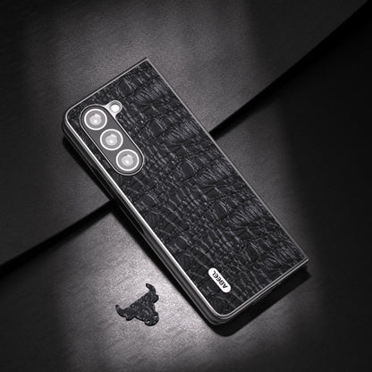 For Samsung Galaxy Z Fold5 ABEEL Genuine Leather Sky Series Black Edge Phone Case(Black) - Galaxy Z Fold5 Cases by buy2fix | Online Shopping UK | buy2fix