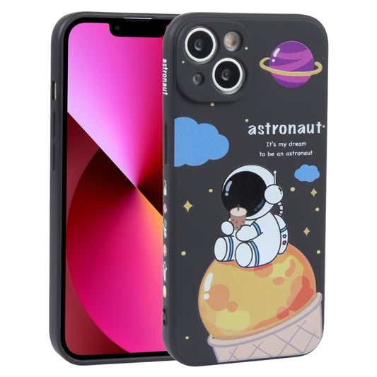 For iPhone 13 Milk Tea Astronaut Pattern Liquid Silicone Phone Case(Ivory Black) - iPhone 13 Cases by buy2fix | Online Shopping UK | buy2fix