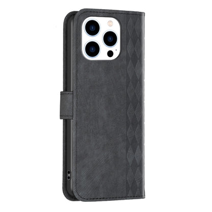 For iPhone 15 Pro Plaid Embossed Leather Phone Case(Black) - iPhone 15 Pro Cases by buy2fix | Online Shopping UK | buy2fix