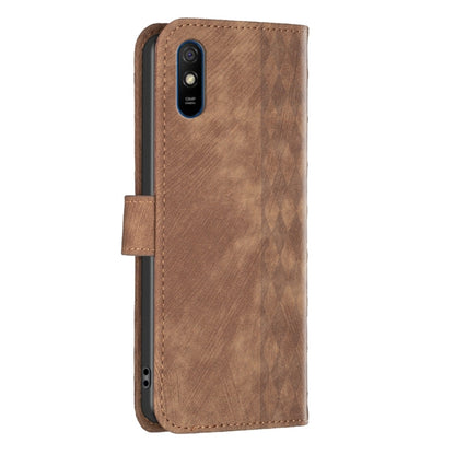 For Xiaomi Redmi 9A Plaid Embossed Leather Phone Case(Brown) - Xiaomi Cases by buy2fix | Online Shopping UK | buy2fix