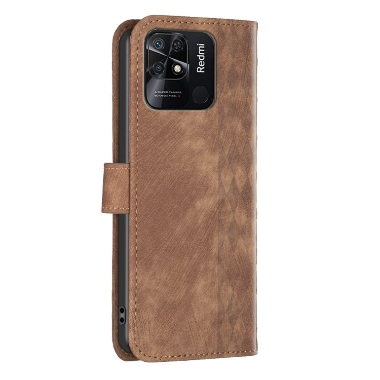 For Xiaomi Redmi 10C Plaid Embossed Leather Phone Case(Brown) - Xiaomi Cases by buy2fix | Online Shopping UK | buy2fix