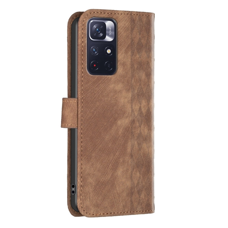 For Xiaomi Redmi Note 11 Plaid Embossed Leather Phone Case(Brown) - Redmi Note 11 Case by buy2fix | Online Shopping UK | buy2fix