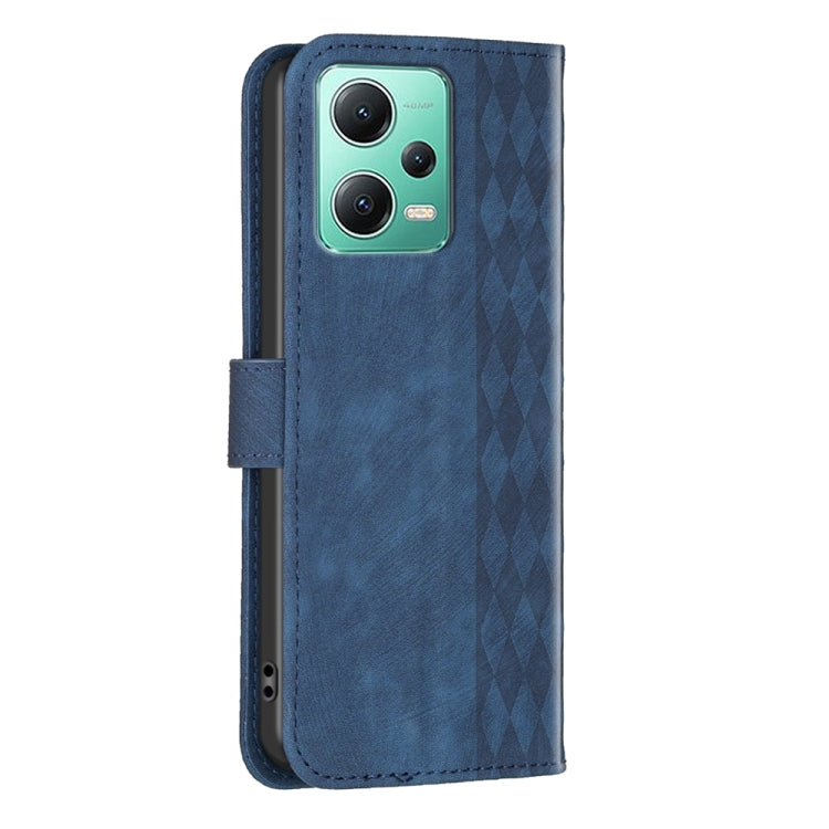 For Xiaomi Redmi Note 12 5G Global Plaid Embossed Leather Phone Case(Blue) - Note 12 Cases by buy2fix | Online Shopping UK | buy2fix