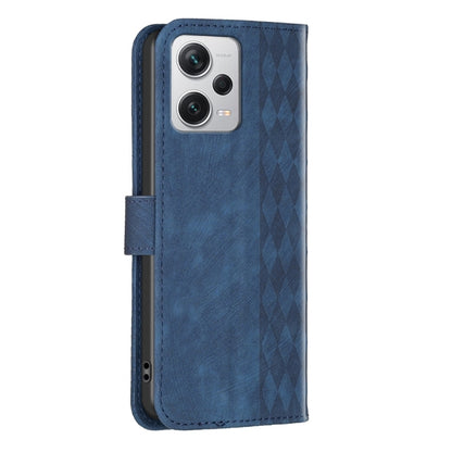 For Xiaomi Redmi Note 12 Pro+ Global Plaid Embossed Leather Phone Case(Blue) - Note 12 Pro+ Cases by buy2fix | Online Shopping UK | buy2fix