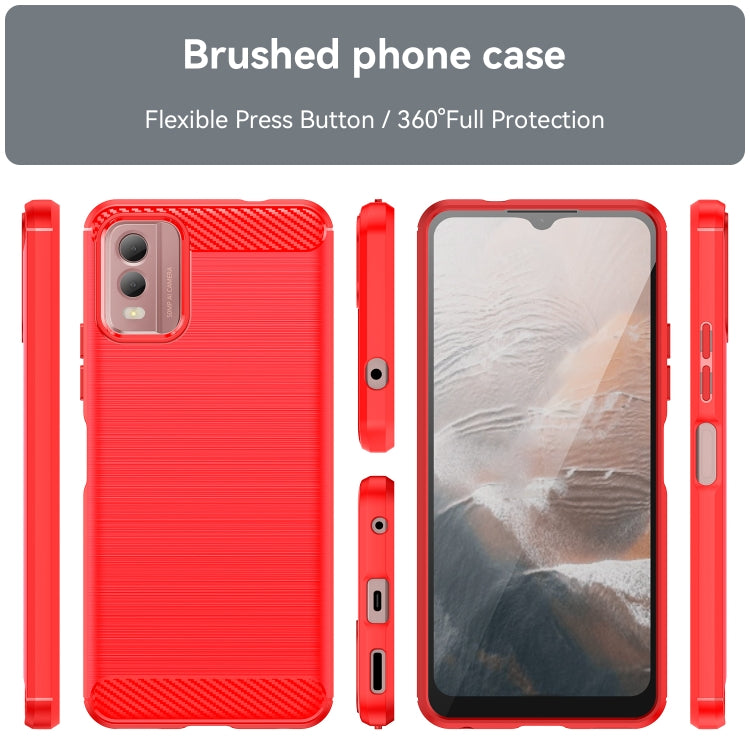 For Nokia C32 Brushed Texture Carbon Fiber TPU Phone Case(Red) - Nokia Cases by buy2fix | Online Shopping UK | buy2fix