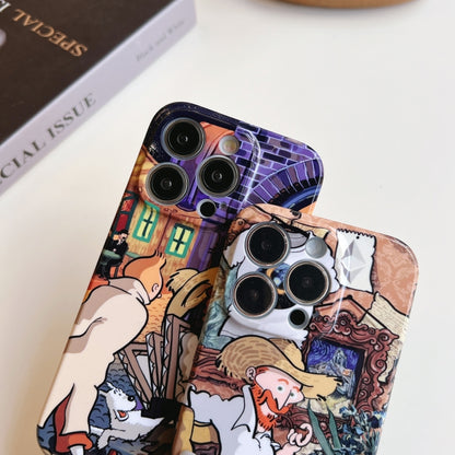 For iPhone 12 Precise Hole Oil Painting Pattern PC Phone Case(Puppy) - iPhone 12 / 12 Pro Cases by buy2fix | Online Shopping UK | buy2fix