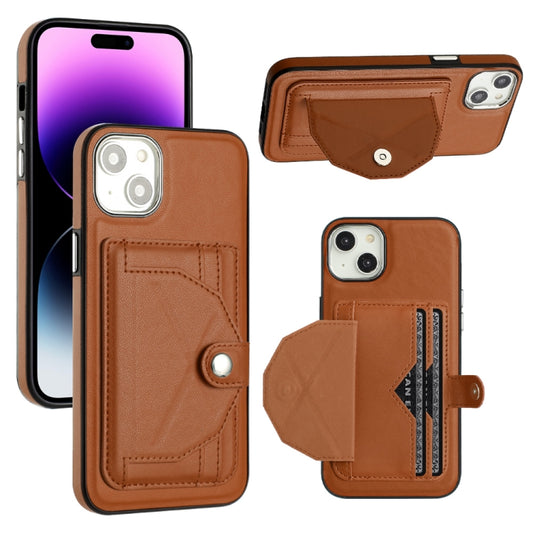 For iPhone 15 Plus Shockproof Leather Phone Case with Card Holder(Brown) - iPhone 15 Plus Cases by buy2fix | Online Shopping UK | buy2fix