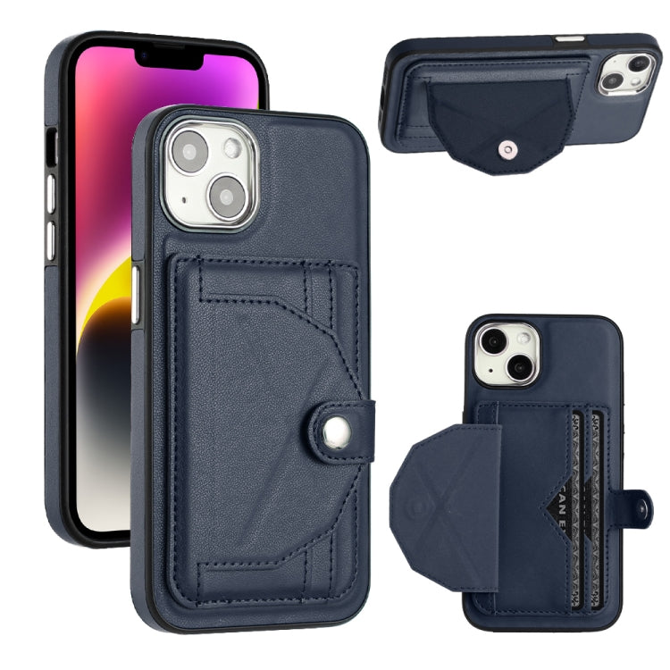 For iPhone 15 Shockproof Leather Phone Case with Card Holder(Blue) - iPhone 15 Cases by buy2fix | Online Shopping UK | buy2fix