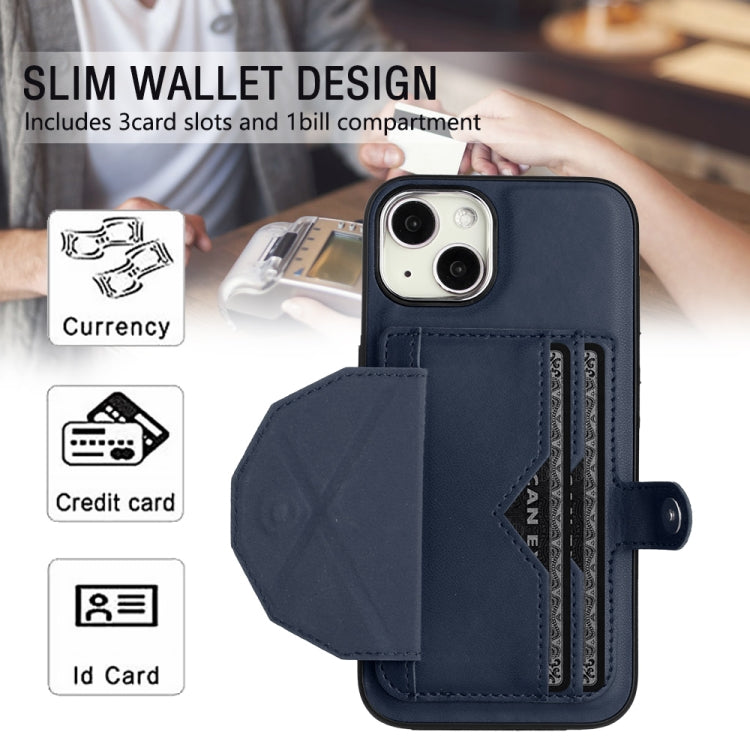 For iPhone 15 Shockproof Leather Phone Case with Card Holder(Blue) - iPhone 15 Cases by buy2fix | Online Shopping UK | buy2fix