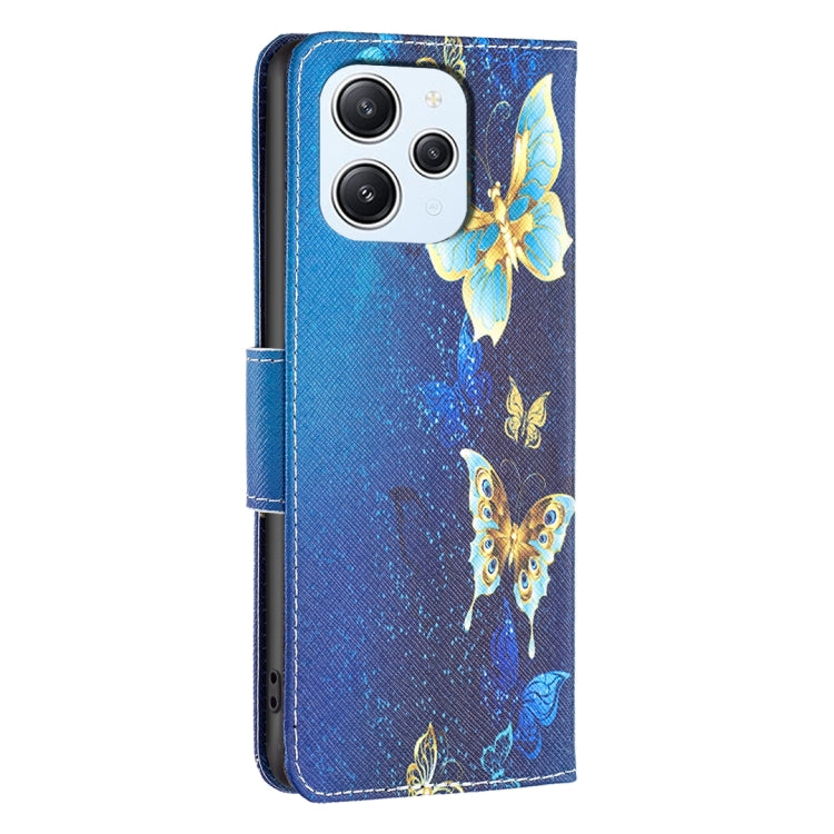 For Xiaomi Redmi 12 4G Colored Drawing Pattern Leather Phone Case(Gold Butterfly) - Xiaomi Cases by buy2fix | Online Shopping UK | buy2fix