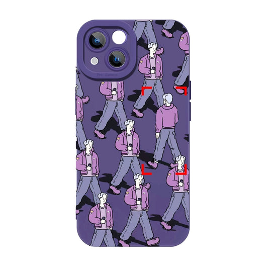 For iPhone 14 Pro Liquid Silicone Pedestrians Pattern Phone Case(Purple) - iPhone 14 Pro Cases by buy2fix | Online Shopping UK | buy2fix