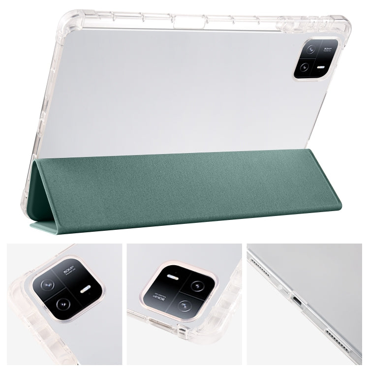 For Xiaomi Pad 6 / 6 Pro 3-fold Clear TPU Smart Leather Tablet Case with Pen Slot(Dark Green) -  by buy2fix | Online Shopping UK | buy2fix