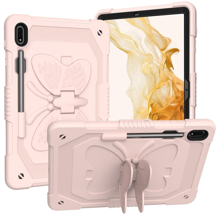 For Samsung Galaxy Tab S8+ / S7+ Butterfly Kickstand Heavy Duty Hard Rugged Tablet Case(Rose Pink) - Galaxy Tab S8+ Cases by buy2fix | Online Shopping UK | buy2fix