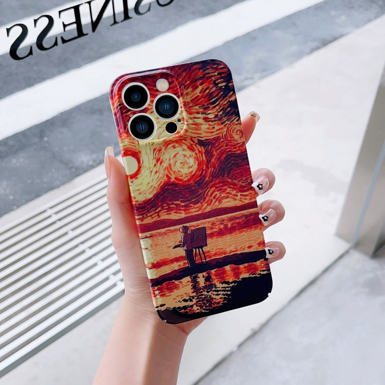 For iPhone 14 Pro Precise Hole Oil Painting Pattern PC Phone Case(Sunset) - iPhone 14 Pro Cases by buy2fix | Online Shopping UK | buy2fix