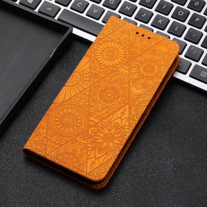 For Samsung Galaxy A42 5G Ethnic Embossed Adsorption Leather Phone Case(Yellow) - Galaxy A42 5G Cases by buy2fix | Online Shopping UK | buy2fix