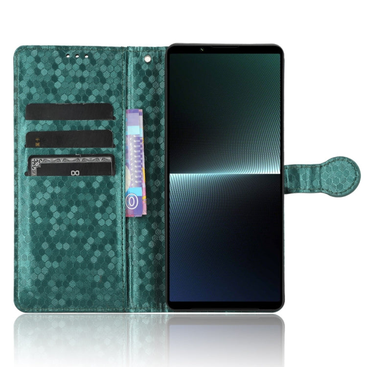 For Sony Xperia 1 V Honeycomb Dot Texture Leather Phone Case(Green) - Sony Cases by buy2fix | Online Shopping UK | buy2fix