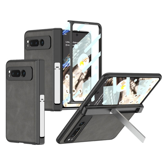 For Google Pixel Fold GKK Integrated Frosted Fold Hinge Leather Phone Case with Holder(Grey) - Google Cases by GKK | Online Shopping UK | buy2fix