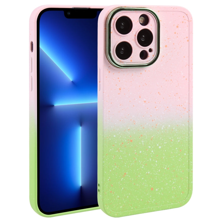 For iPhone 13 Pro Gradient Starry Silicone Phone Case with Lens Film(Pink Green) - iPhone 13 Pro Cases by buy2fix | Online Shopping UK | buy2fix