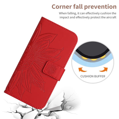 For iPhone 15 Pro Max Skin Feel Sun Flower Embossed Flip Leather Phone Case with Lanyard(Red) - iPhone 15 Pro Max Cases by buy2fix | Online Shopping UK | buy2fix