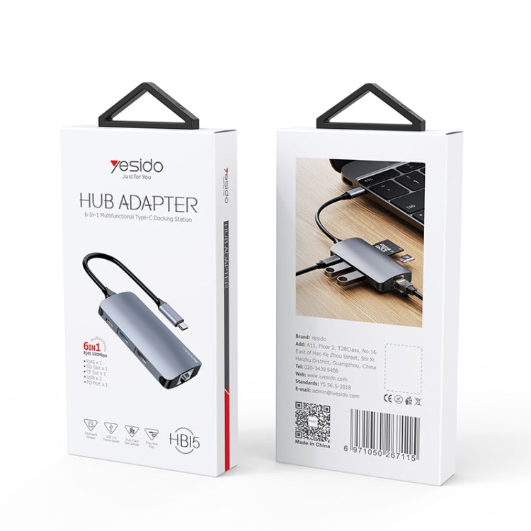 Yesido HB15 6 in 1 USB-C / Type-C Ports Multifunctional Docking Station HUB Adapter - USB HUB by Yesido | Online Shopping UK | buy2fix