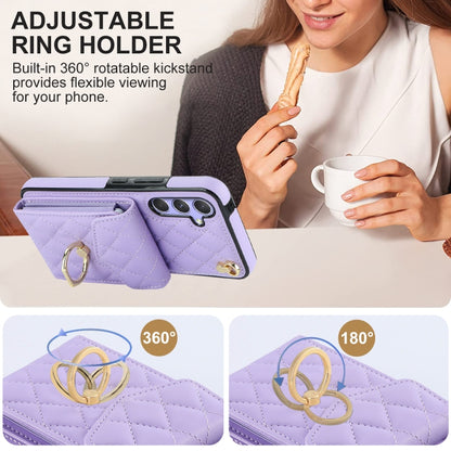 For Samsung Galaxy A54 5G Rhombic Texture Card Bag Phone Case with Long Lanyard(Light Purple) - Galaxy Phone Cases by buy2fix | Online Shopping UK | buy2fix