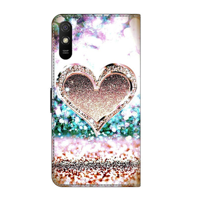 For Xiaomi Redmi 9A Crystal 3D Shockproof Protective Leather Phone Case(Pink Diamond Heart) - Xiaomi Cases by buy2fix | Online Shopping UK | buy2fix